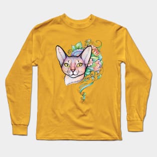 Cat Portrait, tattoo style. Abyssinian Cat Long Sleeve T-Shirt